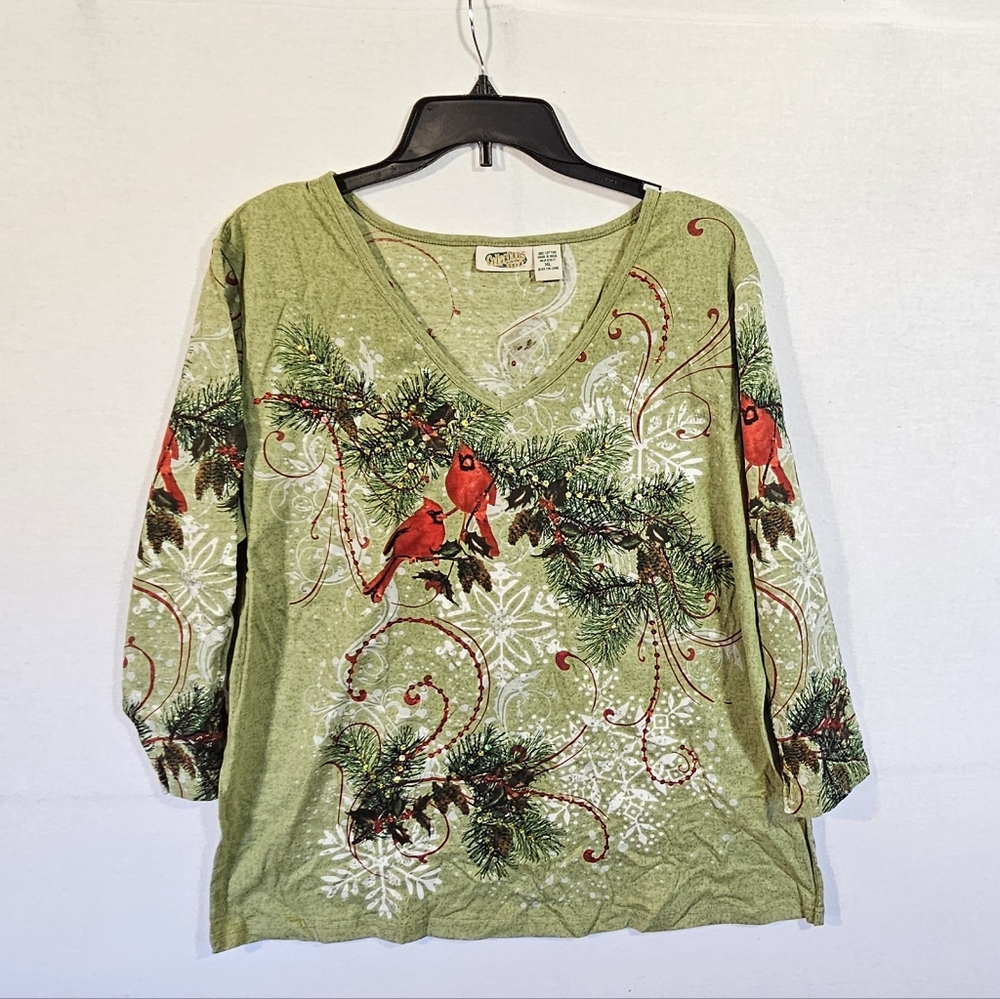 SZ XL Christmas Etc. Holiday Cardinal Sparkle Winter Long Sleeve Shirt